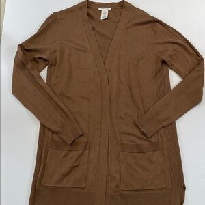 Matty M Long Open Front Cardigan Sweater Camel Brown Women Sz M
